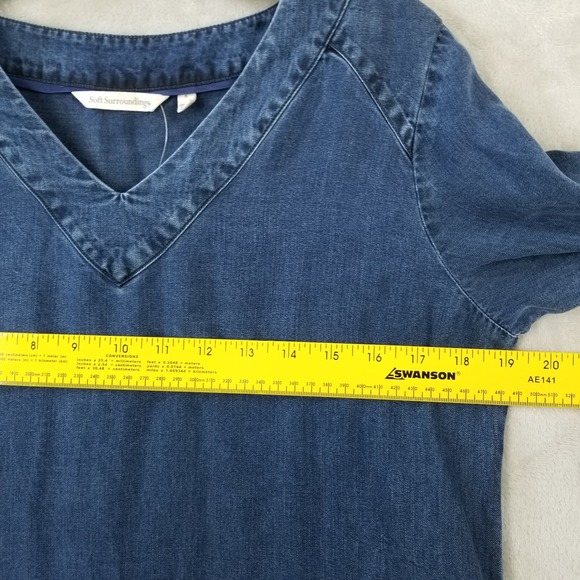 Soft Surroundings Dress Women Small Blue Denim Look 3/4 Sleeve Minimal Casual - Picture 8 of 12